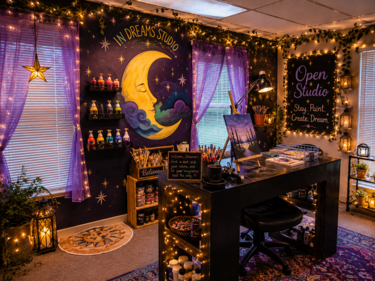 Cozy moon mural in the InDreams studio